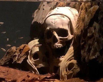 Aquarium Skull Cave, Three skulls for fish tank, Halloween Decoration, Aquarium Tested