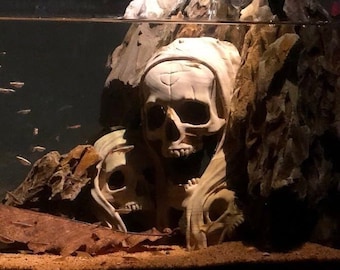 Aquarium, grotte de crânes, lourdes têtes de mort coulant pour aquarium, grotte de nage pour poissons, peau de poisson