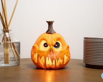 Spooky Jack o' Lantern (Included tealight), Pumpkin Tea Light Holder, Halloween Pumpkin Lantern, Outdoor Safe
