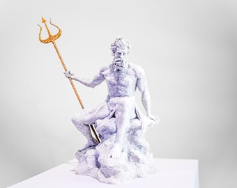 Poseidon Statue with Gold Trident, Greek God Neptune, Ancient God Statue, Aquarium Statue