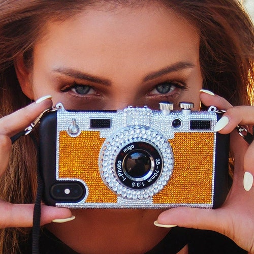 Bling Red Emily in Paris Phone Case for iPhone 14 13 12 Pro Plus Max Mini XS, Swarovski Crystals shops 3D Retro Camera Case by HANIX CRYSTALS
