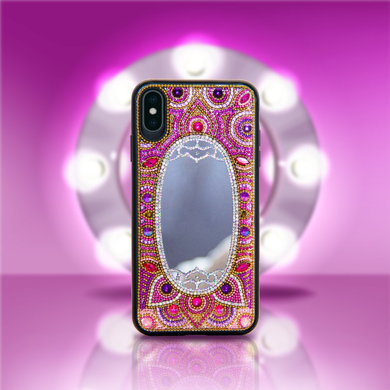 Pink shops Bling Mirror Phone Case for iPhone 13 14 Pro Max, Rhinestone Swarovski Crystals Gift for Her by HANIX CRYSTALS