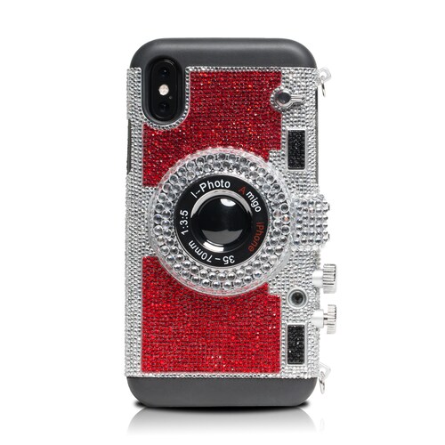 Bling Red Emily in Paris Phone Case for iPhone 14 13 12 Pro Plus Max Mini XS, Swarovski Crystals shops 3D Retro Camera Case by HANIX CRYSTALS