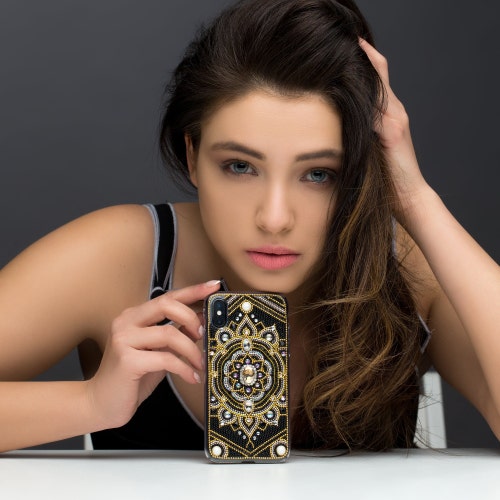 Luxury Mandala Phone Case for iPhone 14 13 12 Pro Max, Plus, Samsung, Spiritual Gifts, Bling Swarovski Crystals Phone Case by shops HANIX CRYSTALS
