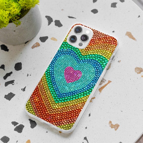 Latte Love Heart Phone Case for iPhone 13 12 14 Pro Max / Samsung S22 Ultra Plus, Bling Swarovski Crystals Phone Cases by HANIX shops CRYSTALS