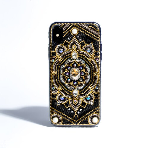Luxury Mandala Phone Case for iPhone 14 13 12 Pro Max, Plus, Samsung, Spiritual Gifts, Bling Swarovski Crystals Phone Case by shops HANIX CRYSTALS