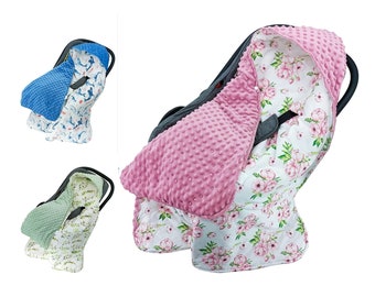 Couverture de siège auto pour bébé emmaillotage réversible en peluche douce et florale recto-verso, couverture de voyage, couverture de voiture enveloppante, cadeau de baby shower