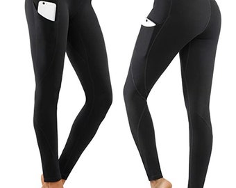 Women High Waist Gym Yoga Leggings With Pocket Fitness Sports Running Pants Black