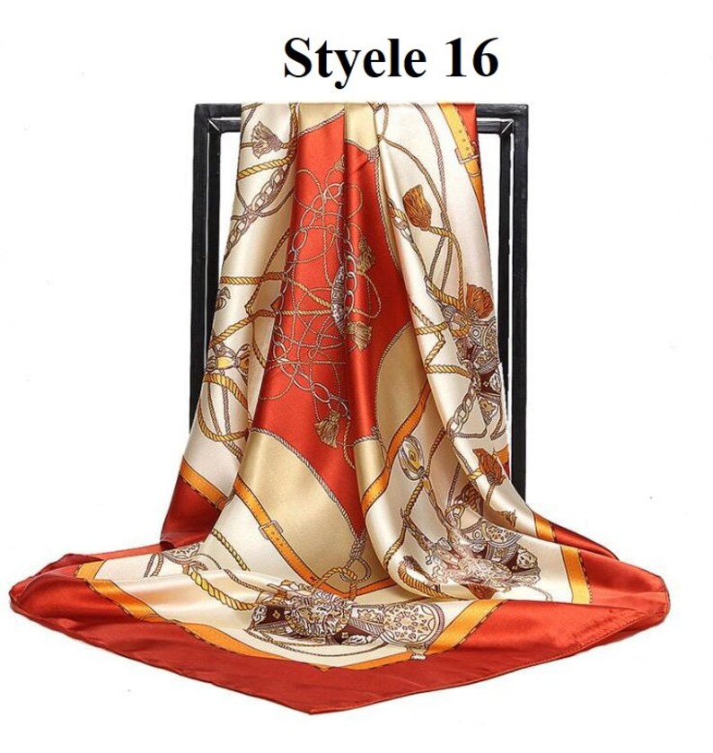 Satin Silk Scarf Women Square Multicolor And Design Boho Sytle Scarf Satin Silk 90x90cm image 4