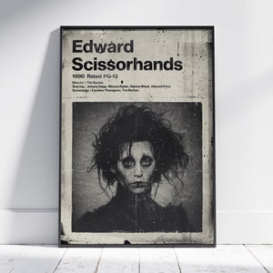 Edward Scissorhands retro movie poster. Vintage style tribute print of this classic Tim Burton horror movie.