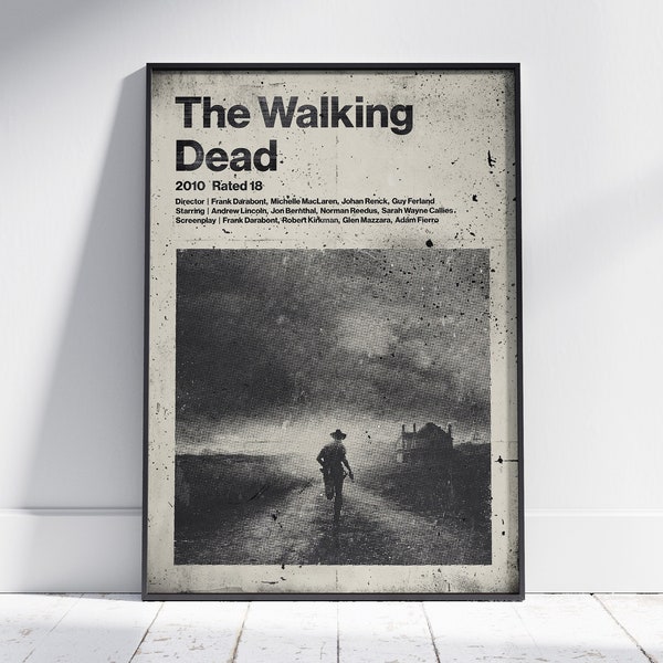 The Walking Dead retro inspired poster. Vintage style tribute print of this classic horror series. Fine art print on 230gsm archival paper.