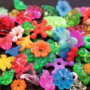 Neon Bright Flower Beads Acrylic & Plastic Flower Beads Vintage to Now mix.