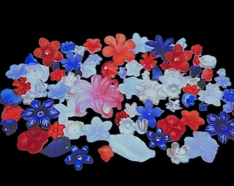 Acrylic Flower Bead lots 4th of July crafts  Choose your lot. Patriotic mix. Red beads White beads & Blue Beads.
