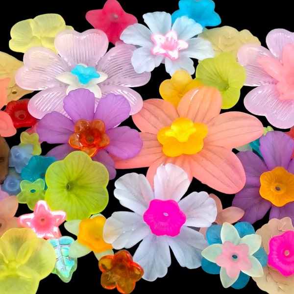Acrylic Flower Beads mix , Huge variety of types, colors, sizes. Vintage to now 75 pc.
