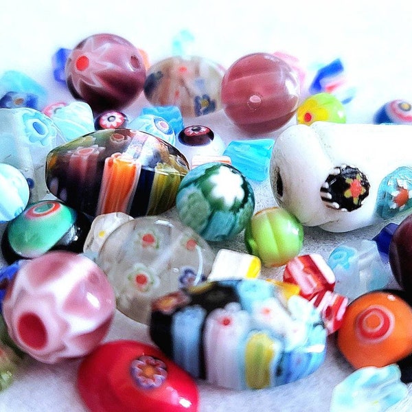 Assorted Vintage Beads Vintage to Now Glass Millefiore Beads and cabochon mix