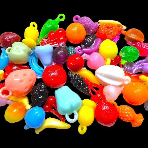 Vintage Fruit Beads, Vintage to now mix of Plastic Fruit Charms for Fruit salad Jewelry  Carmen Miranda Style