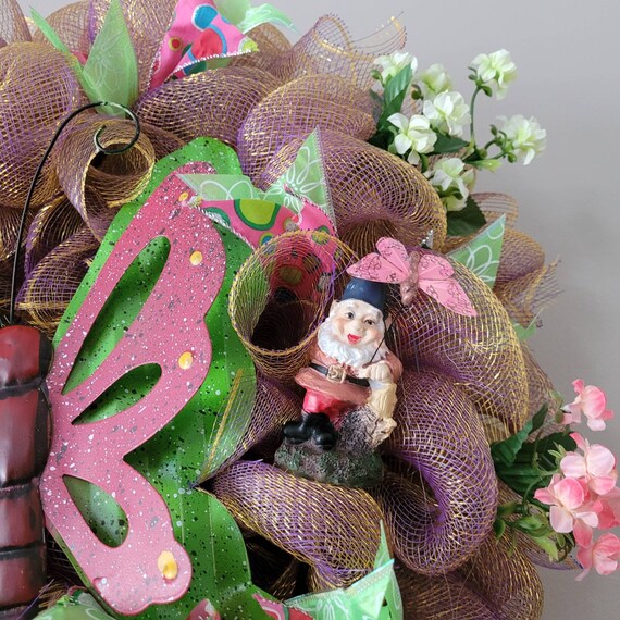 Wreath Butterfly and Gnome Floral Decorative Spring and Summer - Etsy