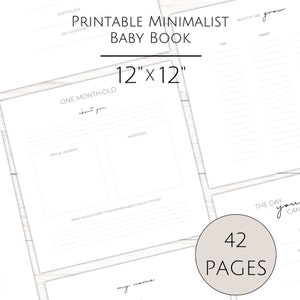 Minimalist Printable Baby Memory Book, Square Baby Book, Gender Neutral Milestone Tracker
