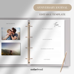 Diario de aniversario, plantilla editable, libro de recuerdos de matrimonio, regalo de aniversario, regalo de boda