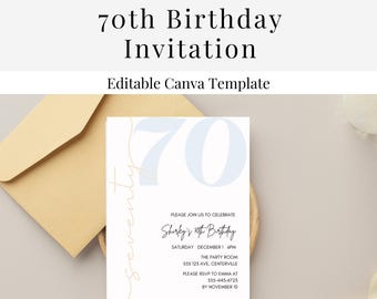 70th Birthday Invitation, Birthday Invitation Template, Canva Template, 70th birthday invitation for women, 70th birthday invitation for men