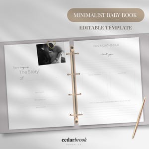 Libro per neonati stampabile minimalista, monitoraggio delle tappe fondamentali, diario del bambino, regalo per baby shower neutro