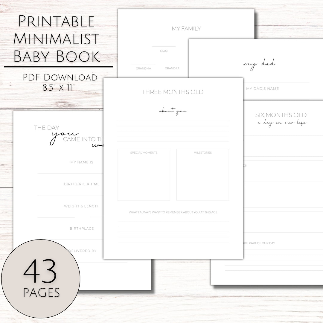 Minimalist Printable Baby Book, Milestone Tracker, Baby Journal, Gender