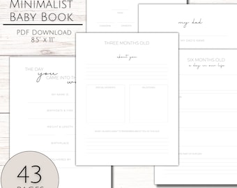 Minimalist Printable Baby Book, Milestone Tracker, Baby Journal, Gender Neutral Baby Shower Gift