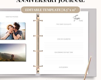 Journal d'anniversaire, modèle modifiable, livre de souvenirs de mariage, cadeau d'anniversaire, cadeau de mariage