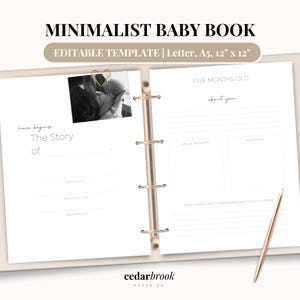 Libro per neonati minimalista stampabile, registro delle tappe di crescita, diario del bambino, regalo per baby shower neutro