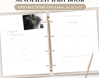 Minimalist Printable Baby Book, Milestone Tracker, Baby Journal, Gender Neutral Baby Shower Gift