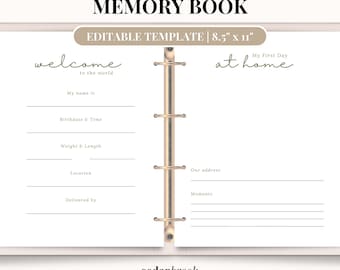 Baby's primeurs Memory Book, afdrukbaar babyboek, pasgeboren aandenken, direct downloaden, modern babyboek, genderneutraal, bewerkbare sjabloon