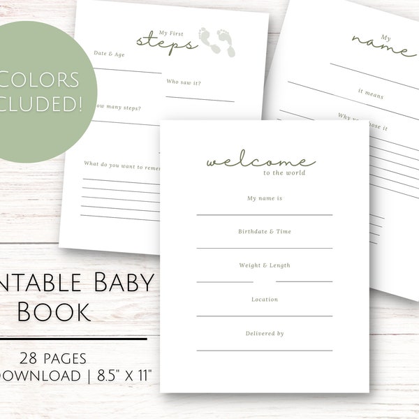 Printable Baby Memory Book, Newborn Keepsake, Instant Download, Modern Baby Book, Gender Neutral