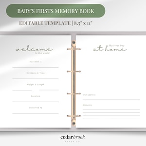 Baby&#39;s Firsts Memory Book, Printable Baby Book, Newborn Keepsake, Instant Download, Modern Baby Book, Gender Neutral, Editable Template