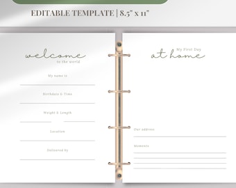 Baby&#39;s Firsts Memory Book, Printable Baby Book, Newborn Keepsake, Instant Download, Modern Baby Book, Gender Neutral, Editable Template
