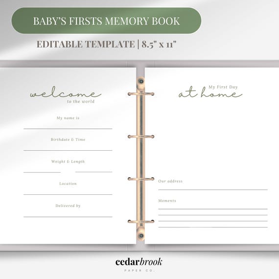 Baby's Firsts Memory Book, Printable Baby Book, Newborn Keepsake, Instant Download, Modern Baby Book, Gender Neutral, Editable Template