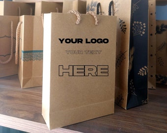50pcs Custom Cardboard Bags, Kraft Paper Bags, Shopping, Shipping bags, Personalized Kraft Gift Bags, Boutique Jewelry Bags wih Logo Print
