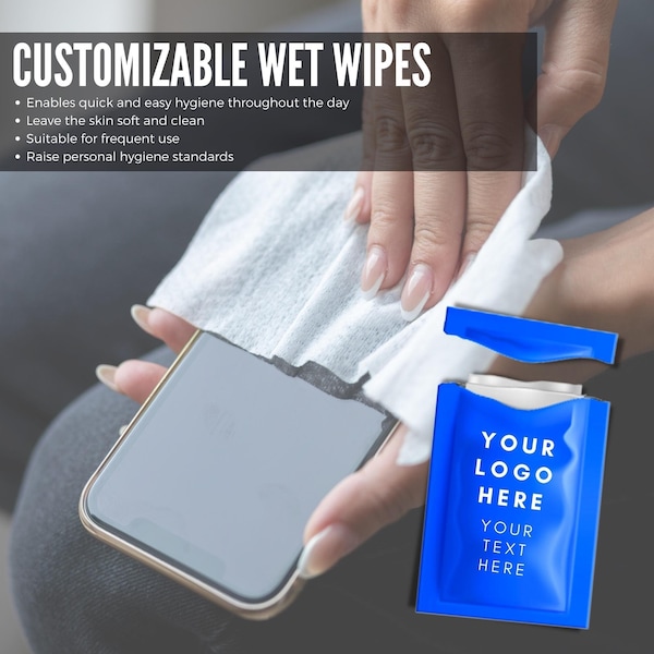 250pcs Custom Printed Wet Wipes, personalized logo, Restaurant Marketing, wipe packets, customizable with any color, bulk order, hand wipe