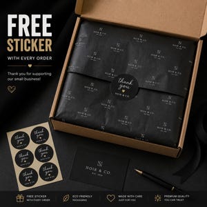 Custom Logo Black Tissue Paper | Branded Packaging Paper | Personalized Gift Wrap | Luxury Packaging for Small Business |