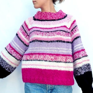 KNITTING PATTERN SWEATER.Flamingo Knitting Pattern Sweater.Beginnerfriendly. Top Down Oversized Knitting Pattern Sweater.Striped Sweater.