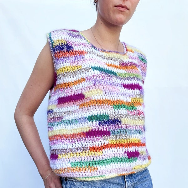 CROCHET PATTERN VEST.Vera Crochet Pattern Vest Scrapyarn. Crochet Pattern Vest. Beginnerfriendly. Zerowaste. Chunky. Colourful. Sustainable.