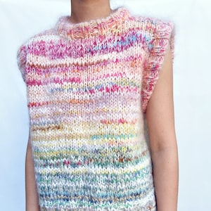 KNITTING PATTERN VEST.Zerowaste Knitting Pattern Vest.Scrapyarn knitting Pattern Vest.Beginnerfriendly Chunky Mohair Vest.