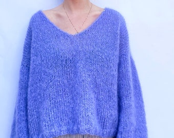 Light Blue Hygge Wool Sweater Hand Knit Top Supreme Cashmere 
