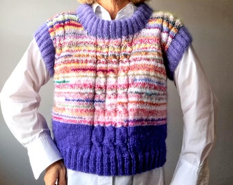 KNITTING PATTERN VEST.Violet Knitting Pattern Vest.Zerowaste Knitting Pattern Vest. Scrapyarn Knitting Pattern Vest.Cables Vest Pattern.