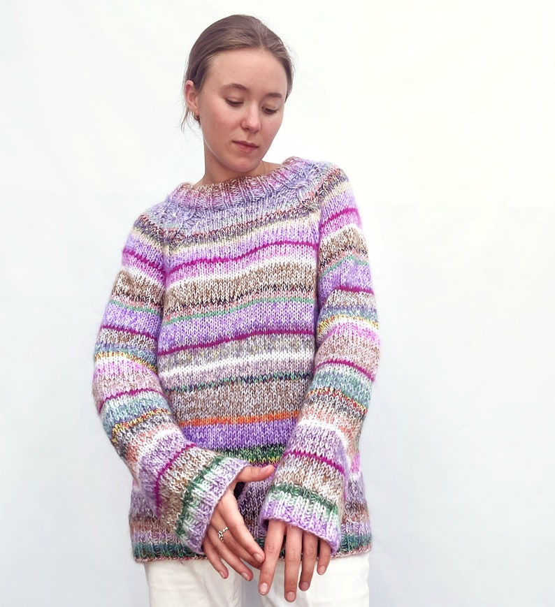 KNITTING PATTERN SWEATER.Sara Knitting Pattern Sweater.Zerowaste Knitting Pattern Sweater.Scrapyarn Sweater.Top Down Sweater With Cables. image 3