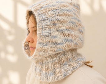Balaclava Knitting Pattern, Beginner-Friendly Soft Mohair Winter Hood, Trendy Warm Cozy Easy Knit Hat, Fluffy Chunky Loosefit Cowl PDF.