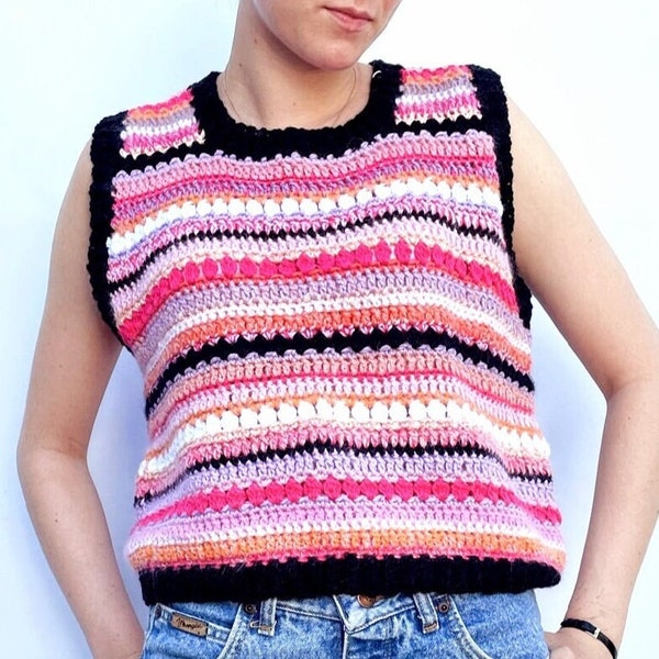 CROCHET PATTERN VEST.Scrapheaven Crochet Pattern Vest.Scrapyarn Crochet Pattern Vest.Striped Zerowaste Vest Pattern.Sustainable.Ecofriendly.