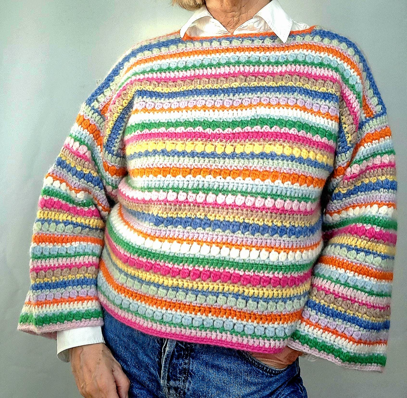 Smiley Crochet Sweater Pattern | Colorful Chunky Knit (digital