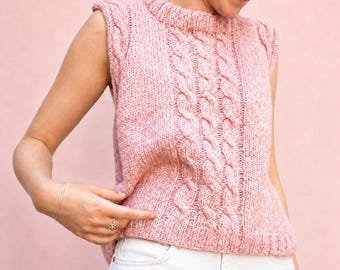 Cable Knit Vest PATTERN | V-Neck Sleeveless Top (PDF Pattern) Chunky Modern