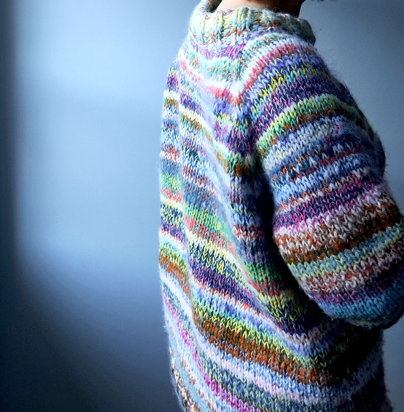 Stina Sweater Knitting Pattern, Zero Waste Scrap Yarn, Top Down Raglan ...
