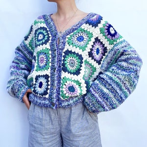 CROCHET PATTERN CARDIGAN Starbust Granny Square Crochet Pattern Cardian Zerowaste Crochet  Cardigan Scrapyarn Crochet Pattern Cardigan